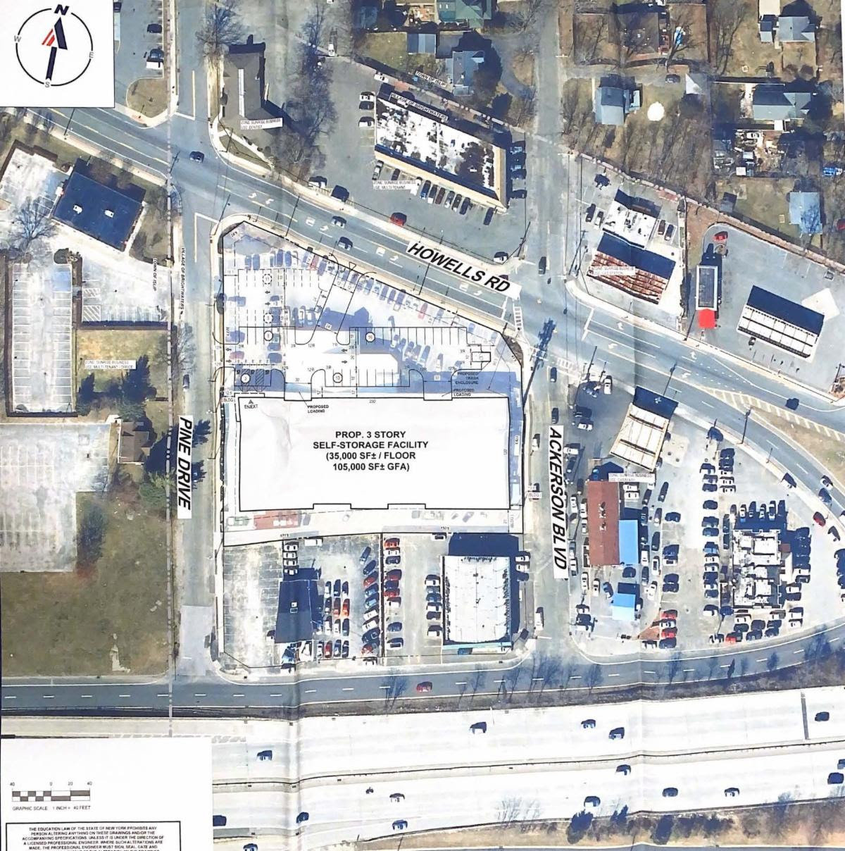 The proposed site of a self-storage facility in Brightwaters.